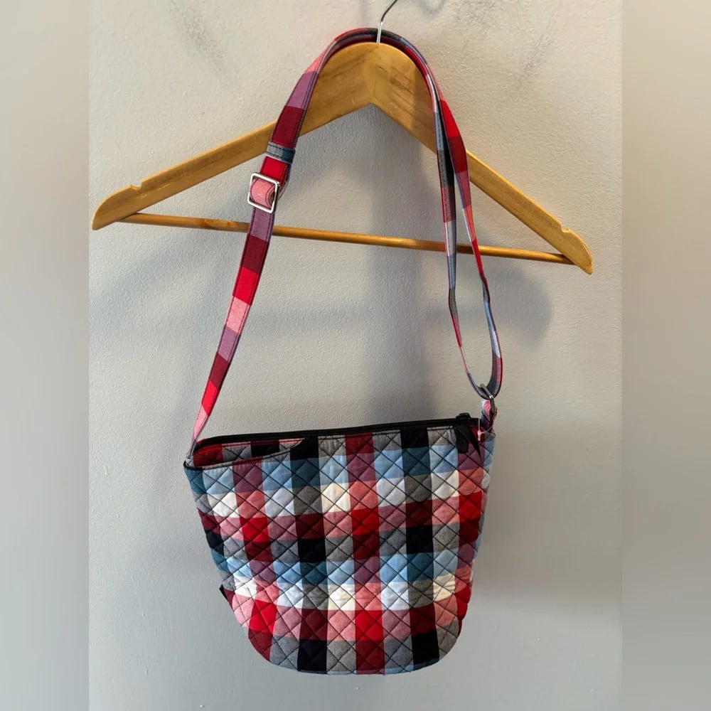 Vera Bradley Patriotic Plaid Bucket Crossbody Bag Quilted Adjustable Retired - Picture 3 of 12